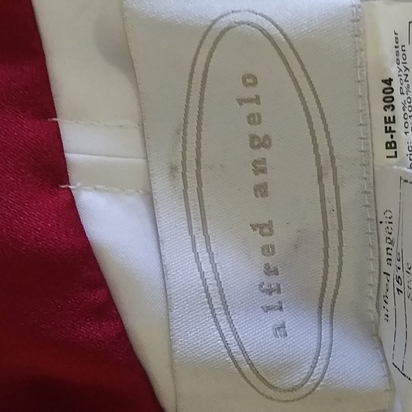 SOLD. Alfred Angelo Beaded Satin Wedding Gown with Red Trim - Picture 13 of 17